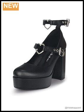 MUBUPUXU Synthetic Leather Platform Mary Janes High Heel Round Toe Buckle Strap